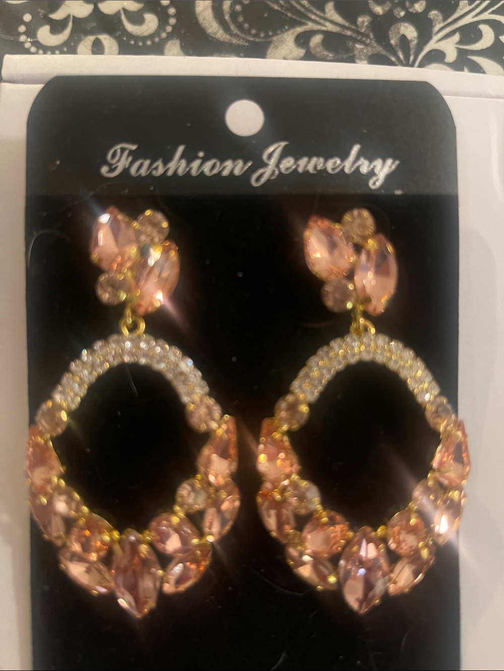 Fashion Jewelry Rose Crystal Hoop Drop Earrings